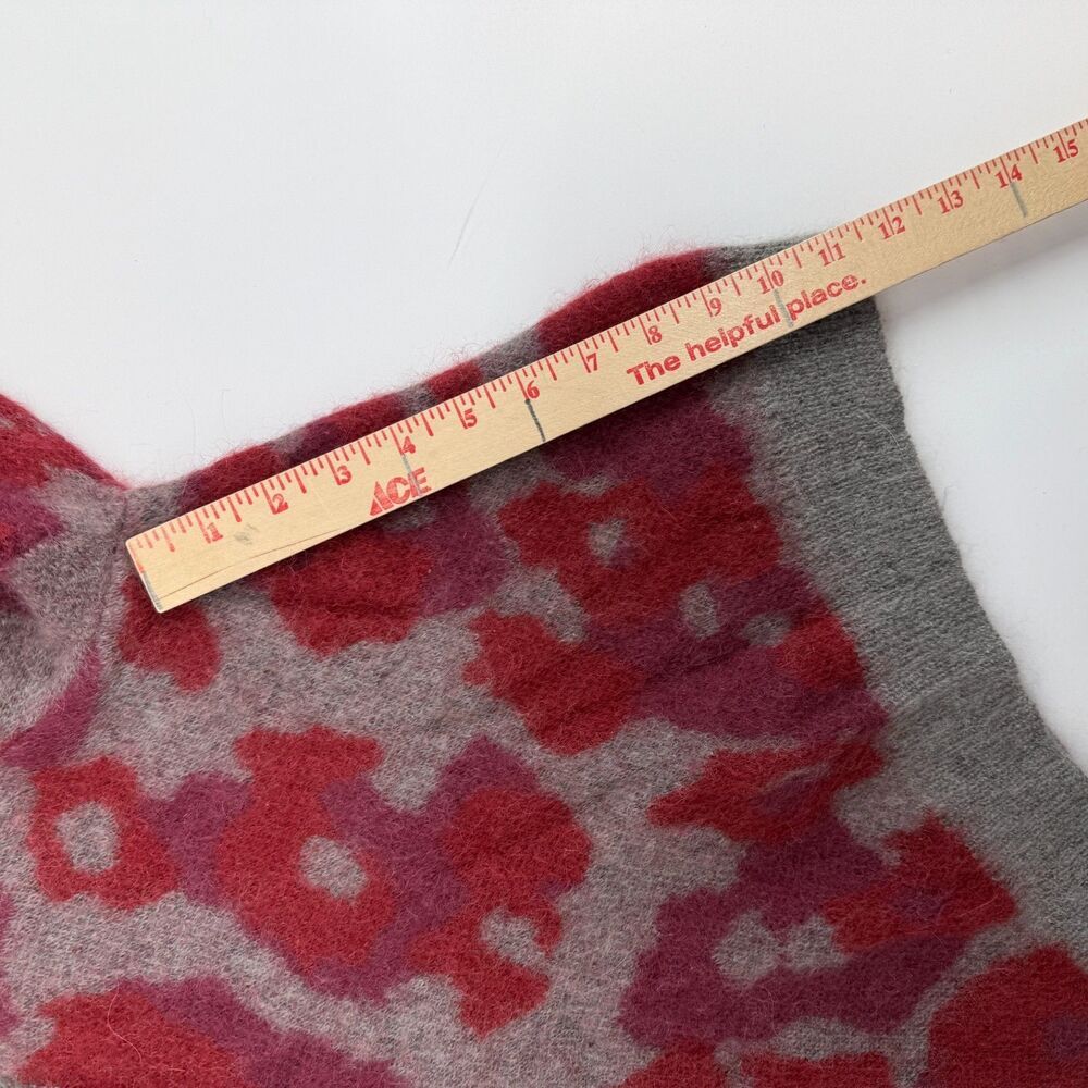 Rag & Bone Leopard Print Red Grey Crewneck Mohair Angora Silk Sweater Cozy XS - Picture 10 of 12